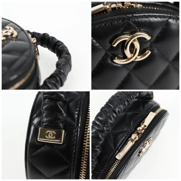 CHANEL Matelasse Pouch Lamb Skin Black Gold CC Auth 132970M - Picture 16 of 16